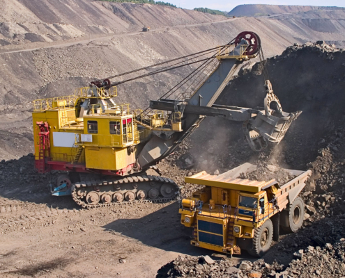 big yellow mining truck